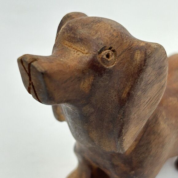 Vintage Hand Carved Wooden Dachshund Figurine Collectible Friendly Looking Up - Picture 7 of 11